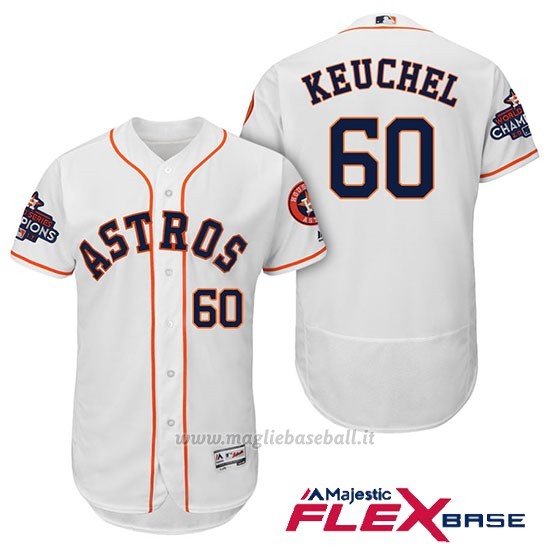 Maglia Baseball Uomo Houston Astros 2017 World Series Campione Dallas Keuchel Bianco Flex Base